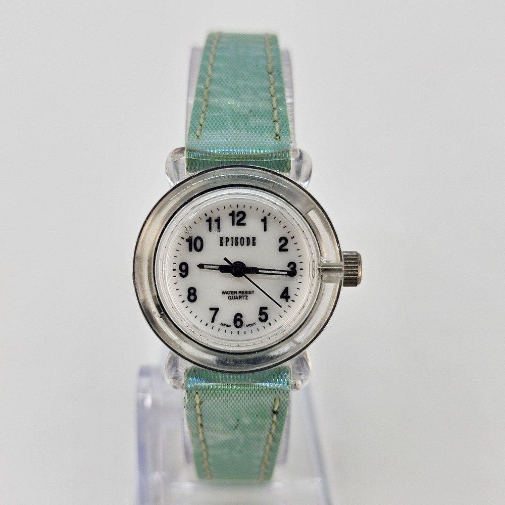 Episode Women's Analog Watch 26MM White Dial Green Leather Bands NEW Battery